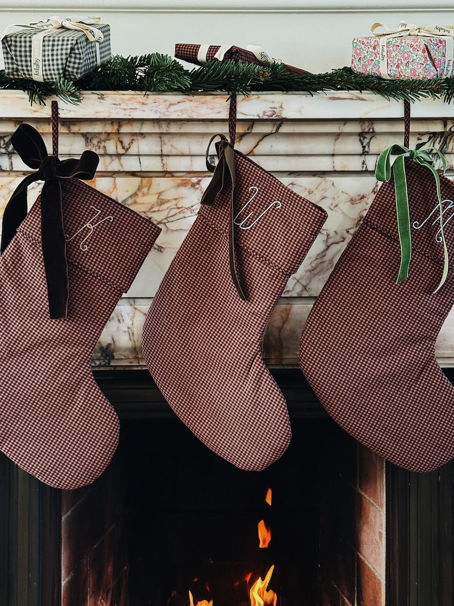 Christmas stocking indigo check