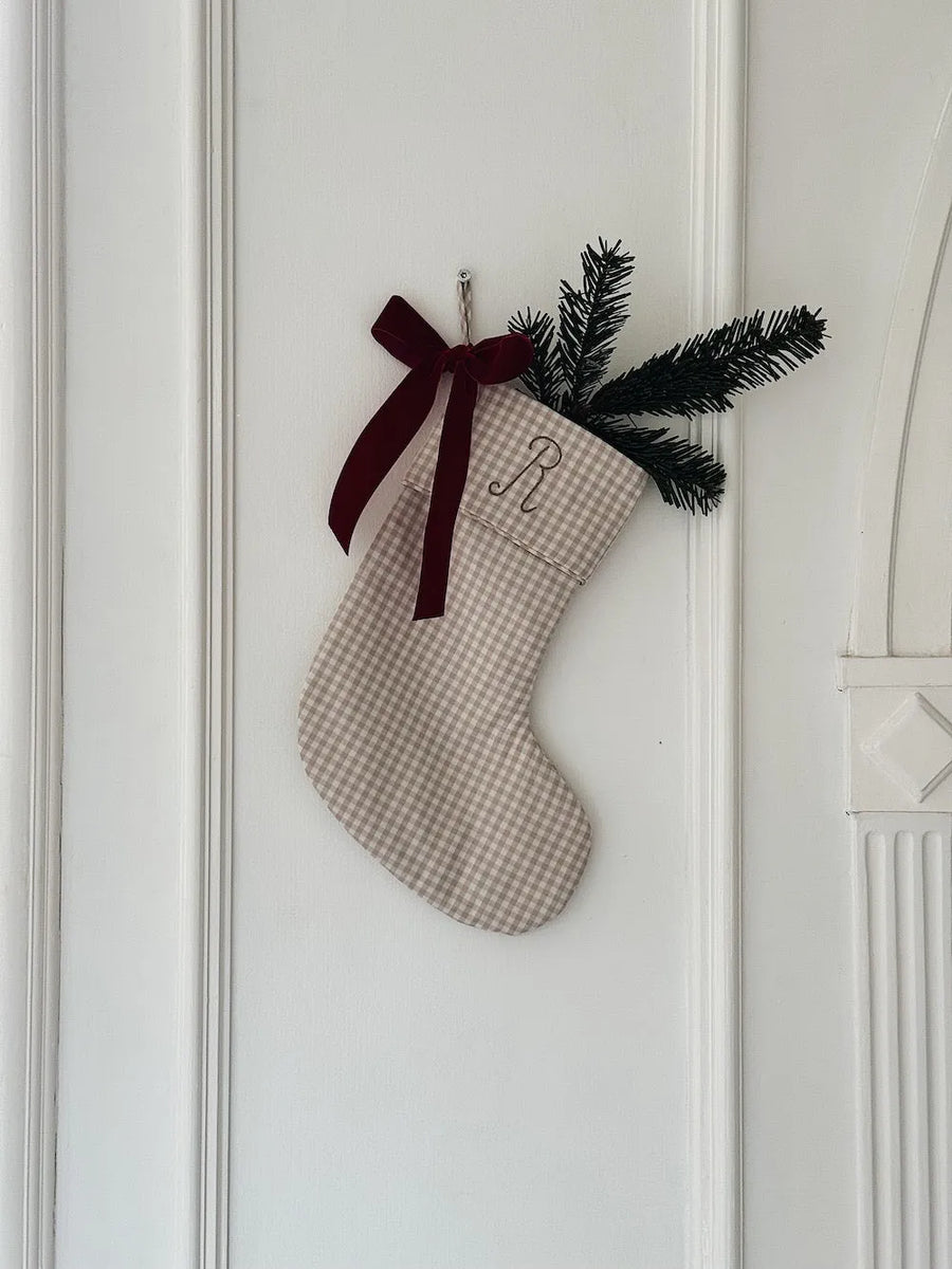 Christmas stocking beige gingham