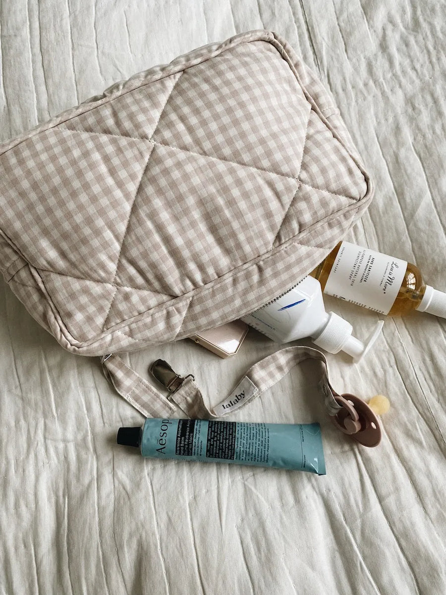 Toiletry bag beige gingham