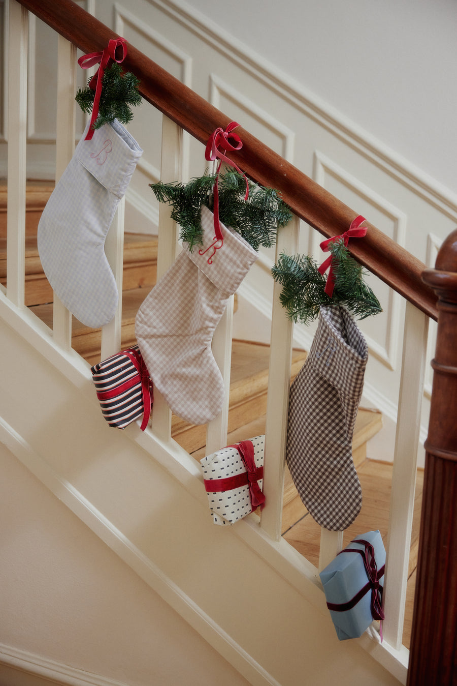 Christmas stocking blue gingham